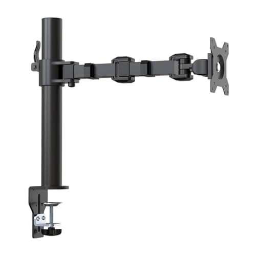 amazon basics Single Monitor Arm | Height Adjustable VESA Desk Mount with Cable Management, Full Motion Tilt and 360° Rotation, Fits 13–30 Inch Monitors (Steel, Black)