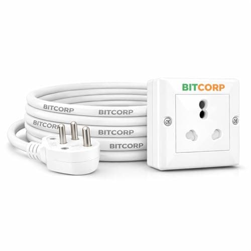 BITCORP 16A Power Extension Board with 1 Socket, 2500W, 3 Meter 1.5mm Electric Cord for Computer, Refrigerator, AC, TV, Home and Office Appliances
