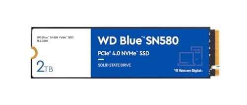 Western Digital WD Blue SN580 NVMe 2TB, Upto 4150MB/s, 5 Y Warranty, PCIe Gen 4 NVMe M.2 (2280), Internal Solid State Drive (SSD) (WDS200T3B0E)