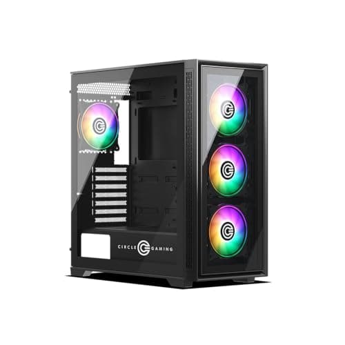 Circle Furious Glass 360 ARGB Mid- Tower Computer Case | Gaming Cabinet - Black | Support ATX, M-ATX, ITX | Pre- Installed 3 x 120mm Front and 1 x 120mm Rear ARGB Fans