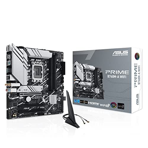 ASUS Prime B760M-A WiFi Intel LGA 1700 mATX Motherboard with PCIe 4.0, DDR5, Two M.2 Slots, 2.5Gb Ethernet, Wi-Fi 6, DisplayPort, HDMI, SATA 6Gbps, Rear USB 3.2 Gen 2, Front USB 3.2 Gen 1 Type-C
