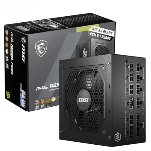 MSI MAG A850GL PCIE5 Power Supply Unit, 850W, 80 Plus Gold, Fully Modular, ATX 3.1, PCIe 5.1 GPU Support, 120mm FDB Fan, Full-Bridge LLC, Flat Black Cables - 7 Year Warranty