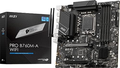 MSI PRO B760M-A WiFi ProSeries Motherboard (Supports 14th/13th/12th Gen Intel Processors, LGA 1700, DDR5, PCIe 4.0, M.2, 2.5Gbps LAN, USB 3.2 Gen2, Wi-Fi 6E, mATX)